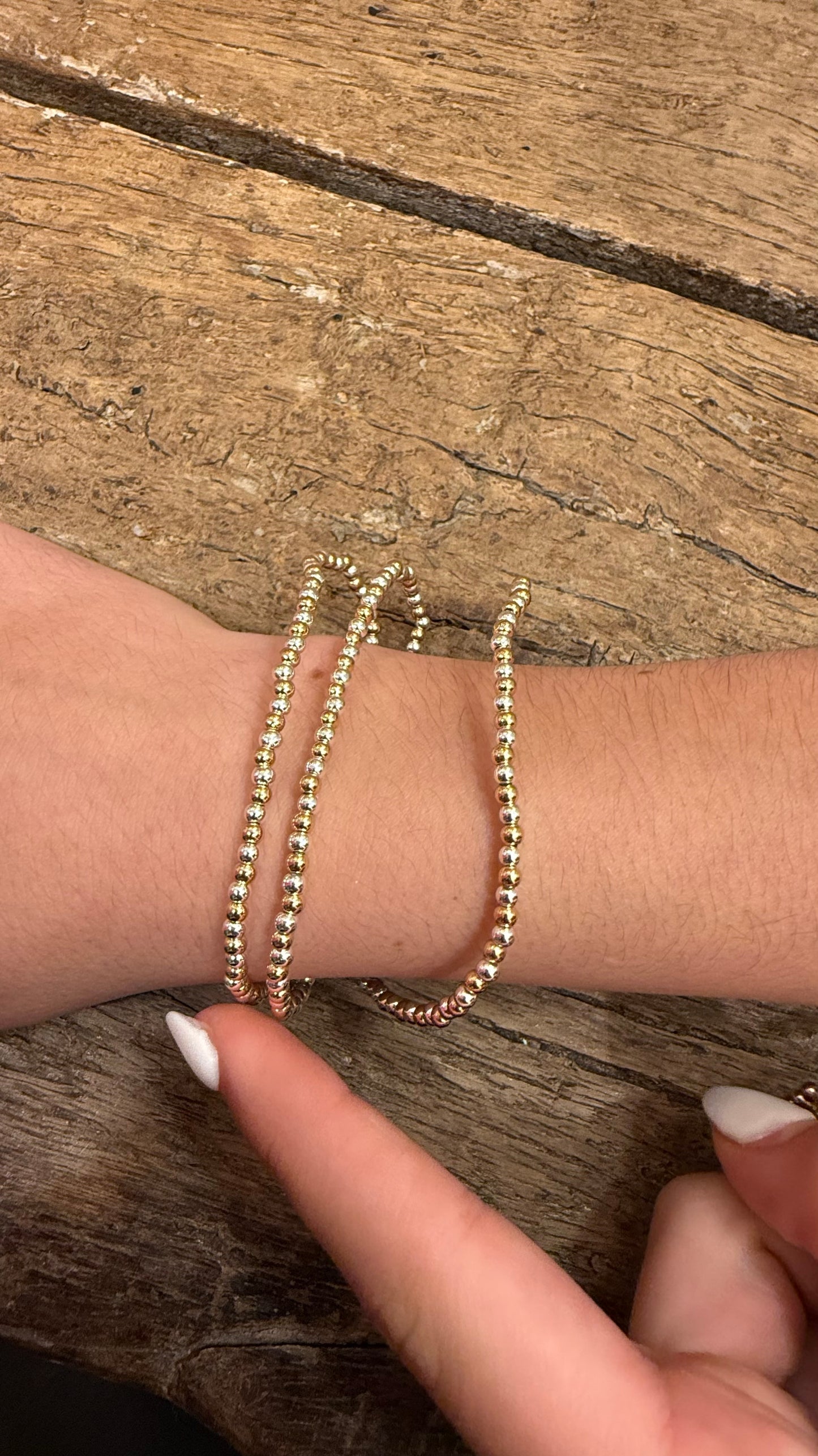 Gold and Silver 3mm Beaded Water Resistant Stretch Bracelet