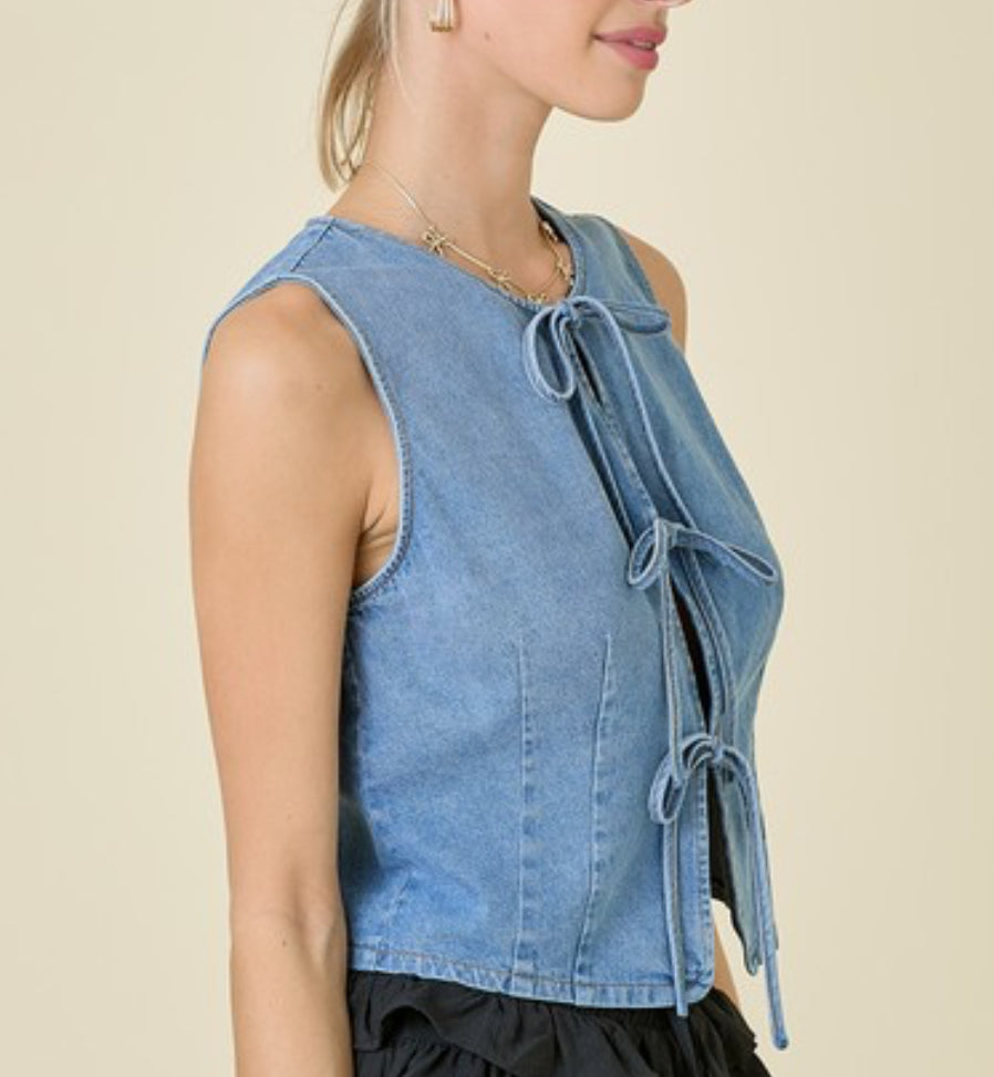 Denim Vest with Front Ties by Day + Moon