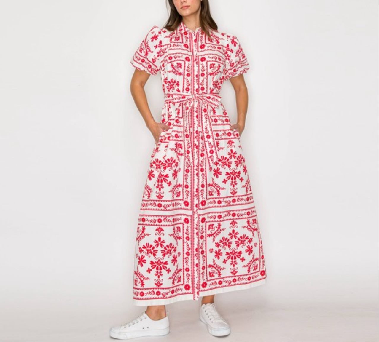 Scarf Print Shirts Maxi Dress with Button Open by Love Wednesday