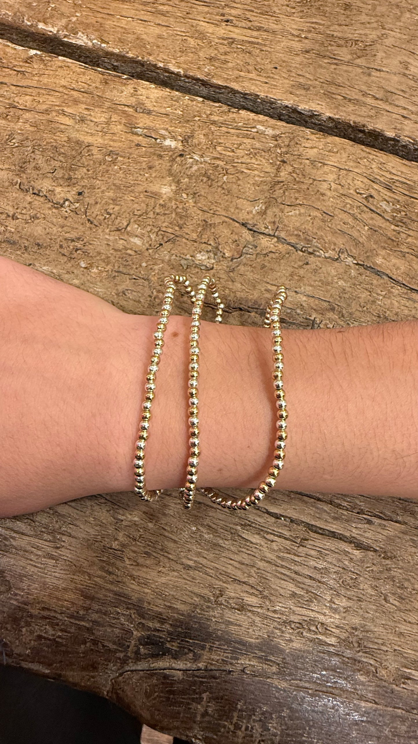 Gold and Silver 3mm Beaded Water Resistant Stretch Bracelet