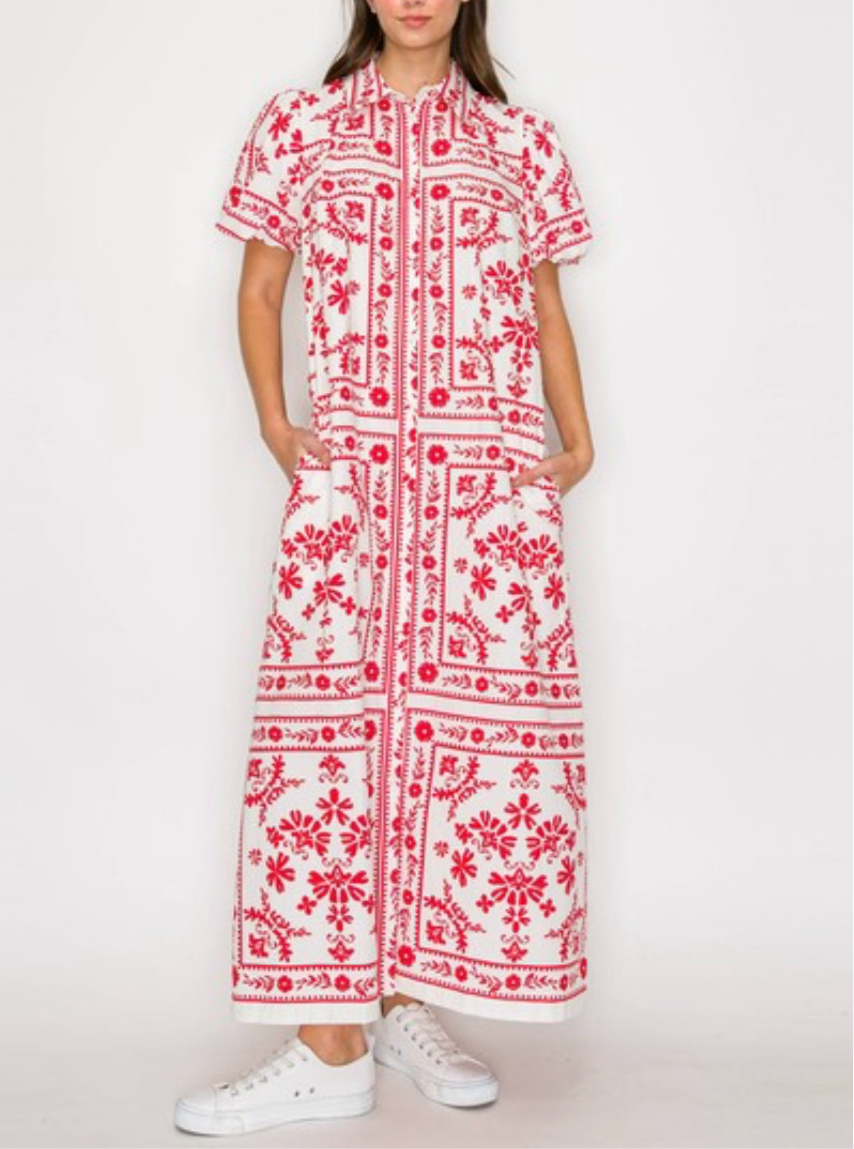 Scarf Print Shirts Maxi Dress with Button Open by Love Wednesday