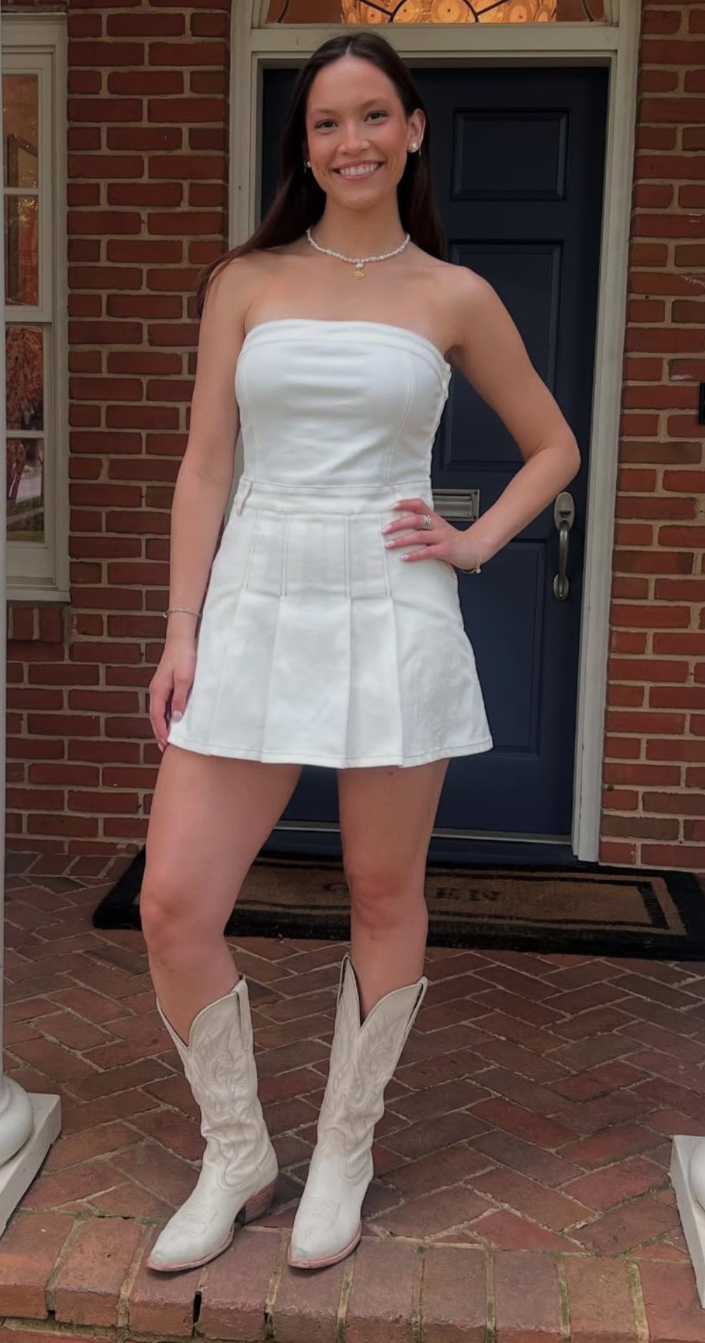 OFF WHITE STRAPLESS DEMIN MINI DRESS WITH PLEATS DETAIL by Day +Moon