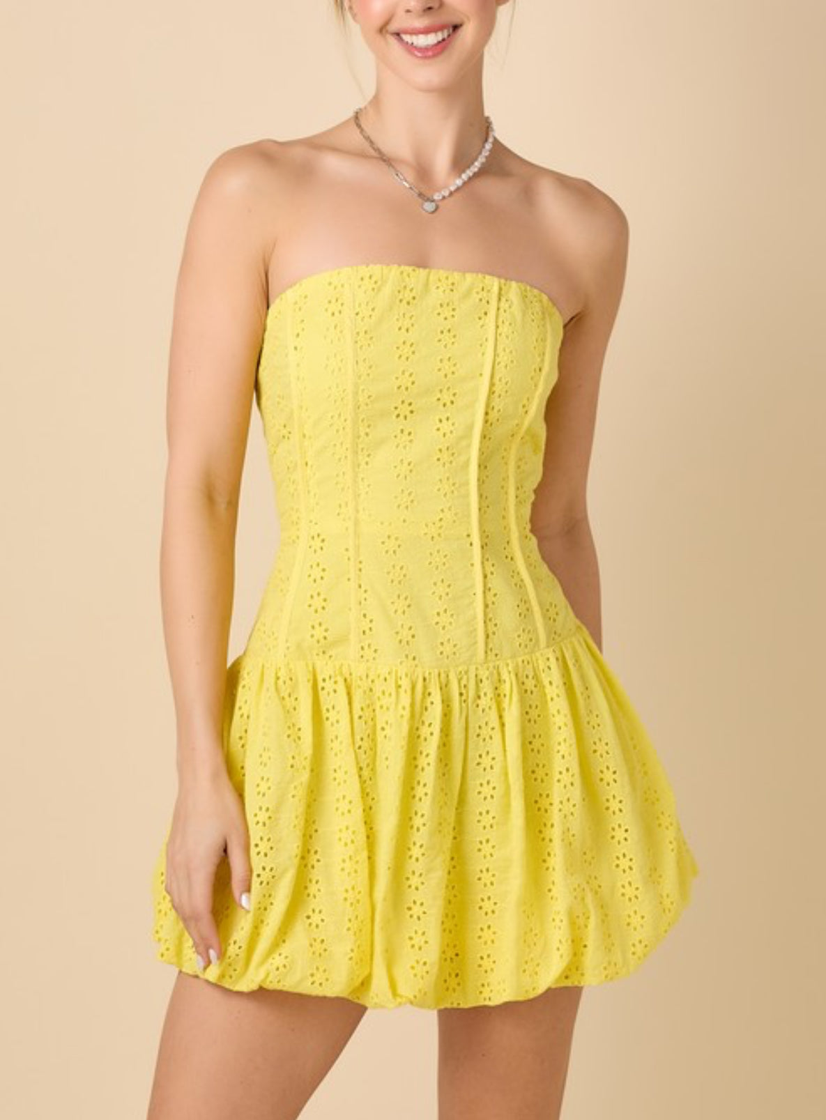 Embroidery Tube Mini Dress by Baby Pink