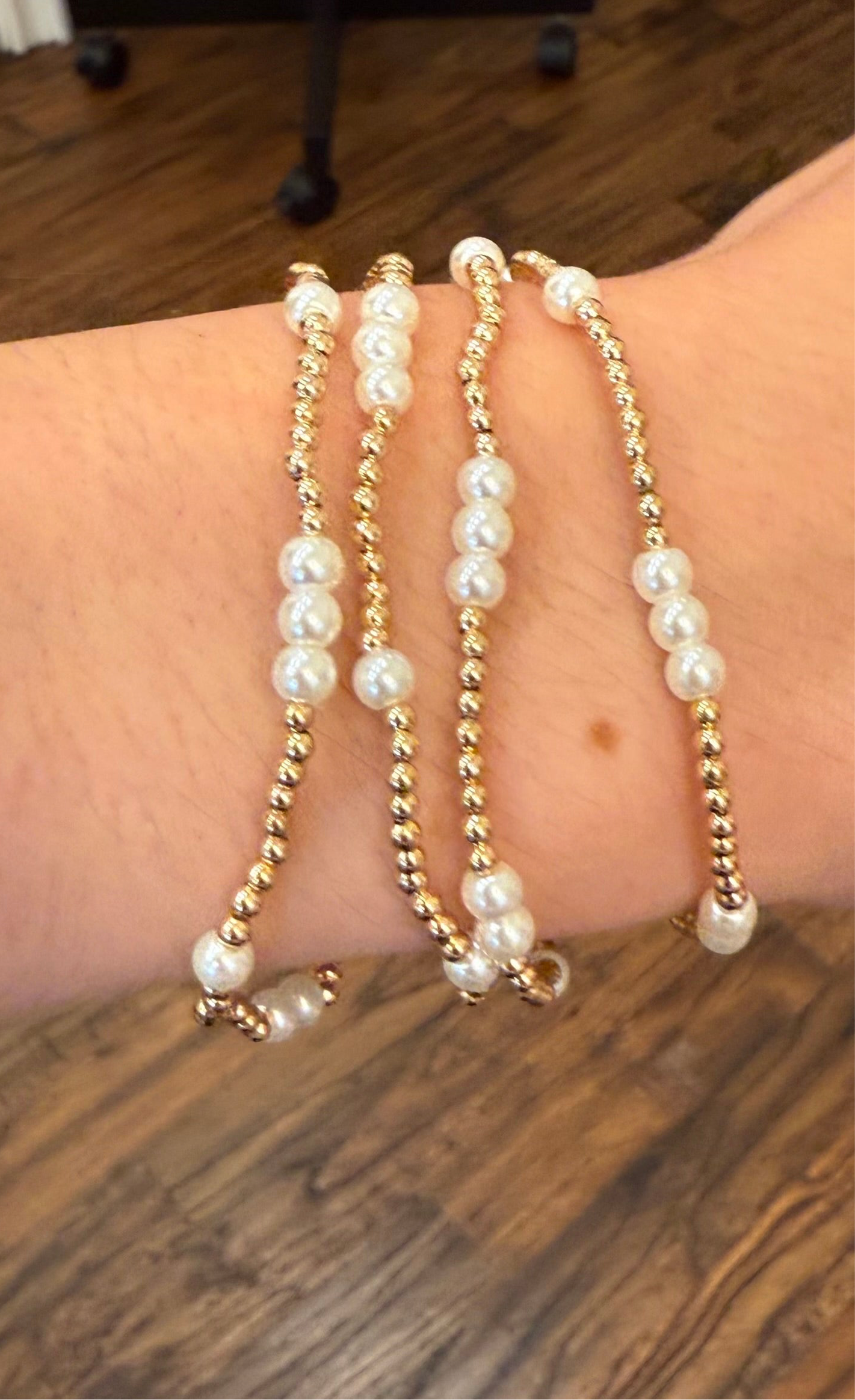Gold Beaded and Pearl Water Resistant Bracelet