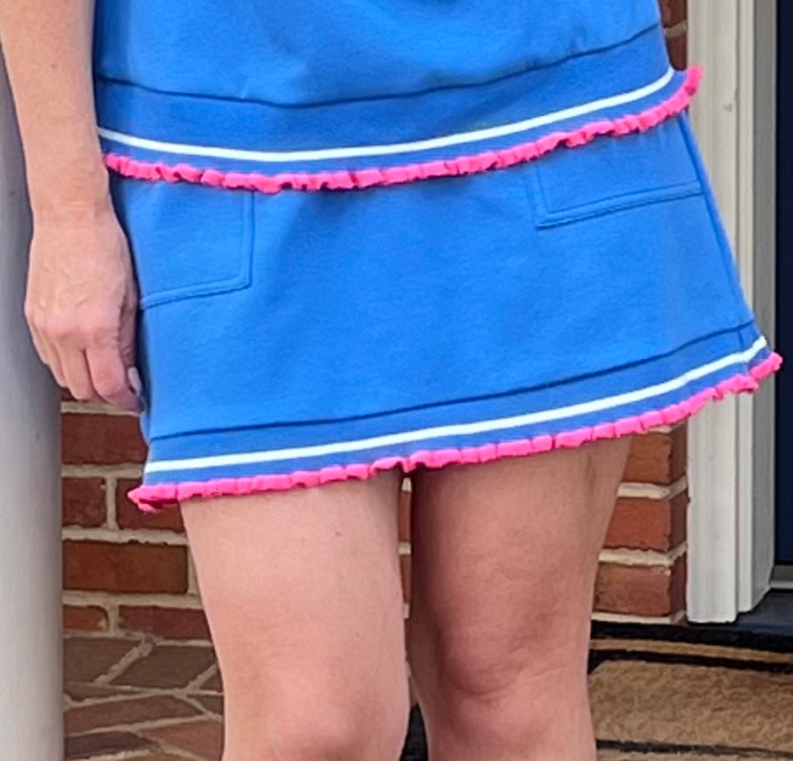 OCEAN BLUE SKIRT WITH PINK PIPING by Umgee