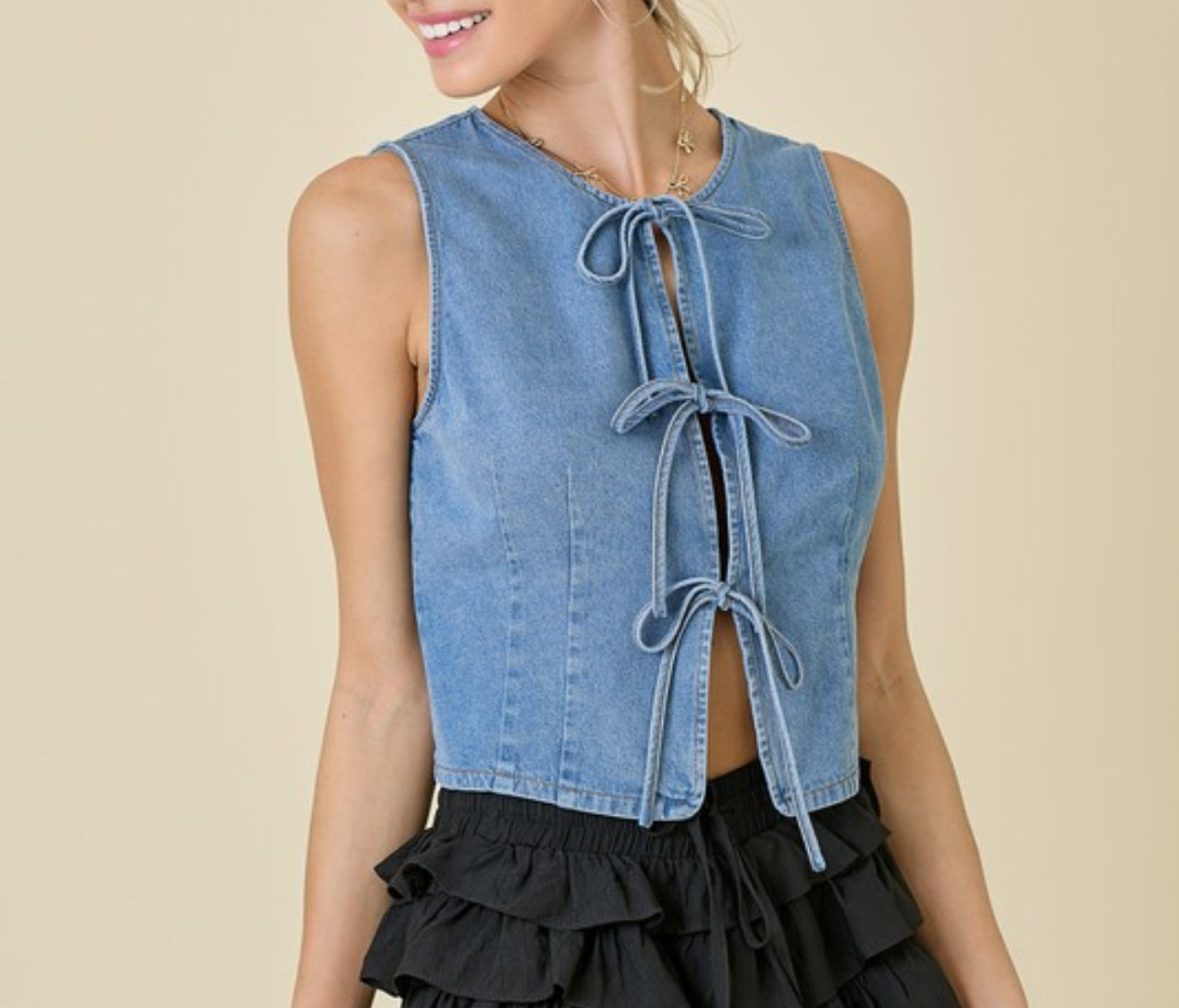 Denim Vest with Front Ties by Day + Moon