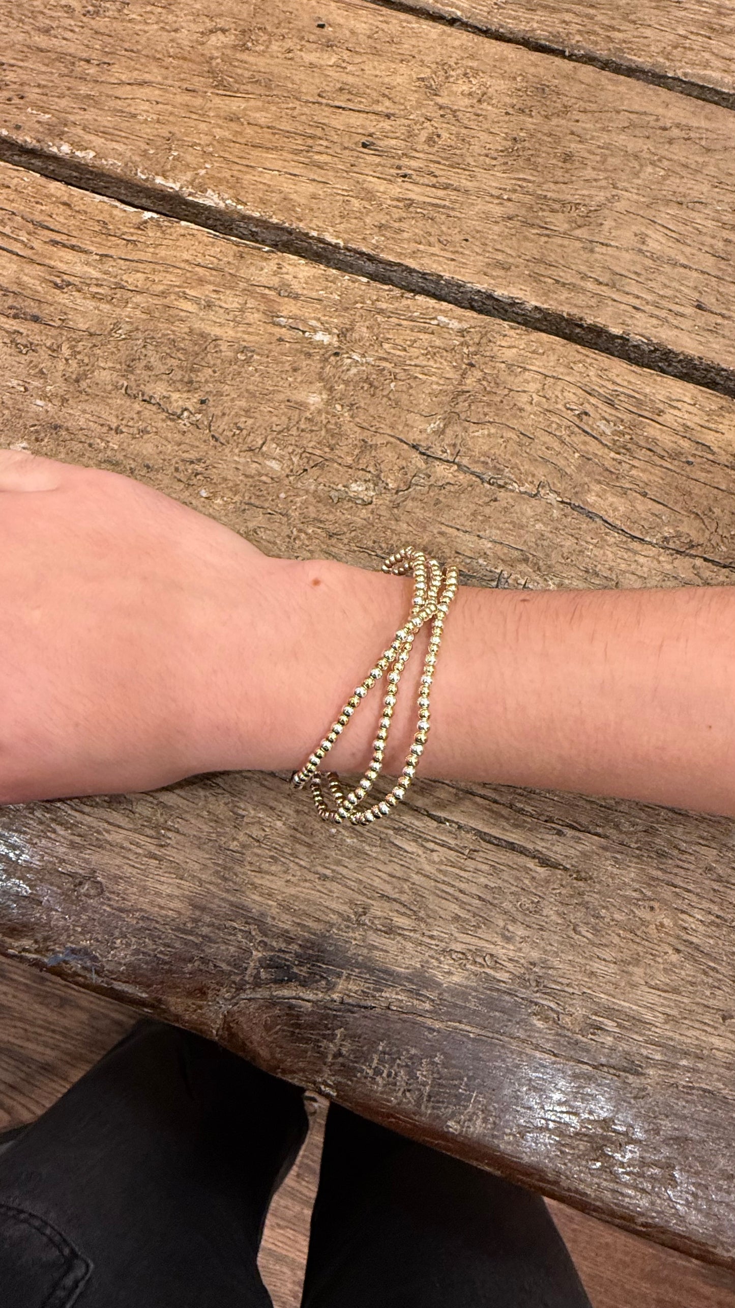 Gold and Silver 3mm Beaded Water Resistant Stretch Bracelet