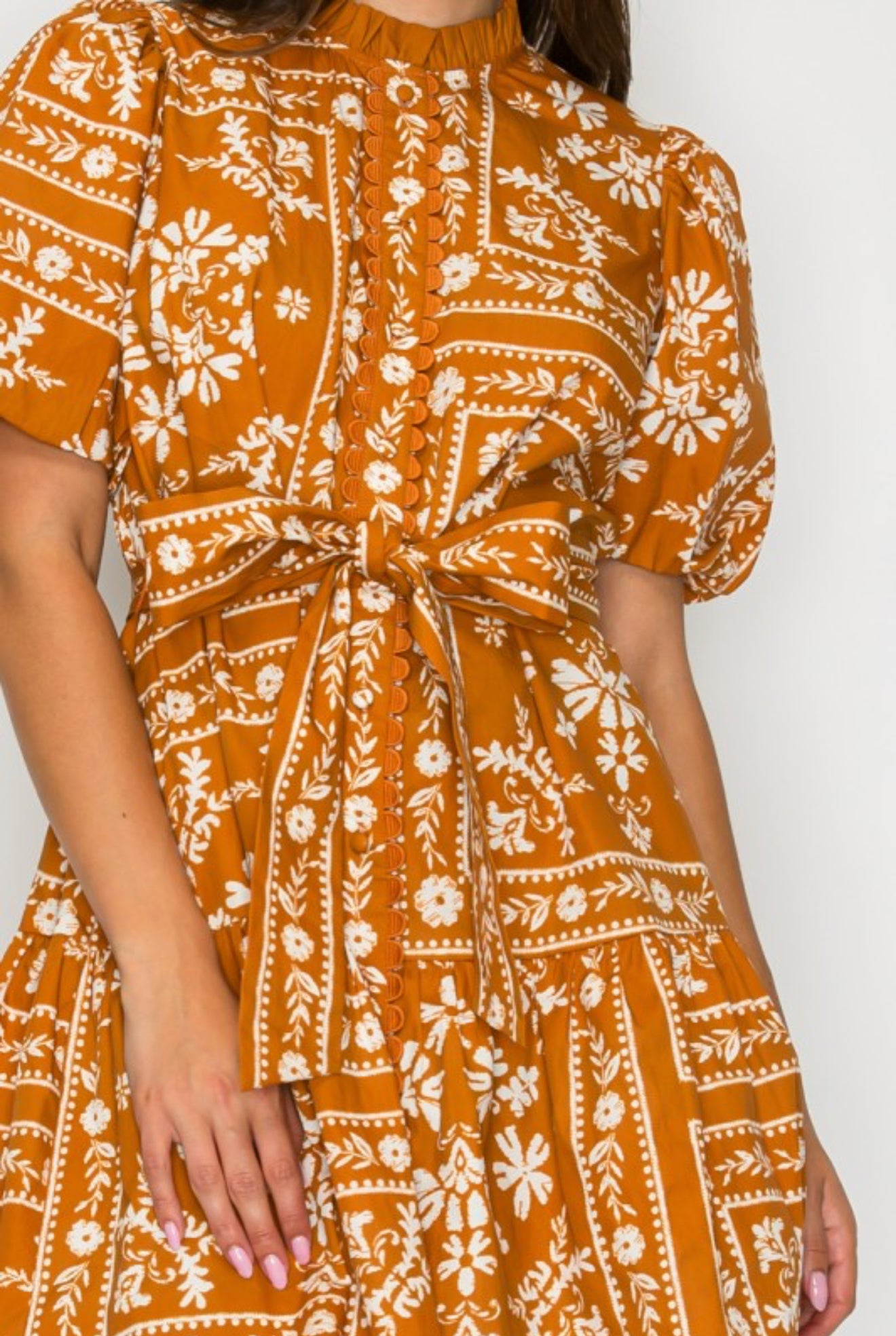 Burnt Orange Bandana Print Cotton Mini Dress