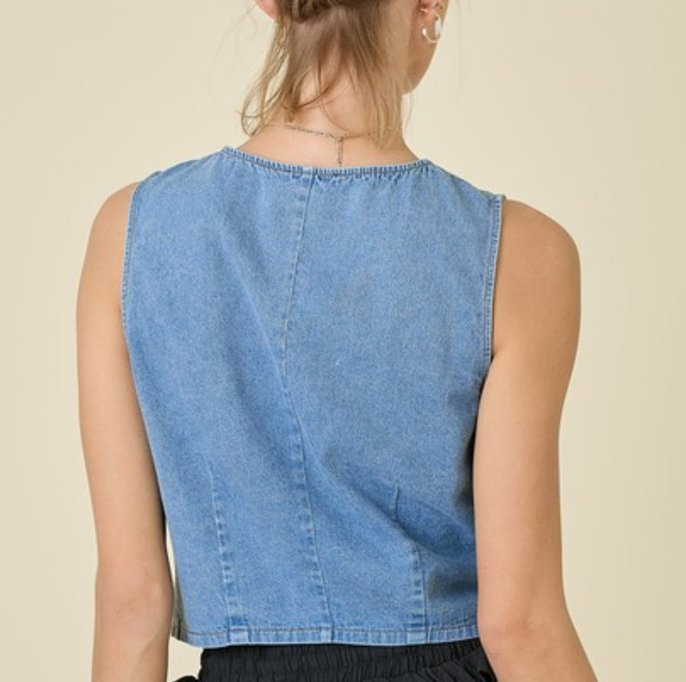 Denim Vest with Front Ties by Day + Moon