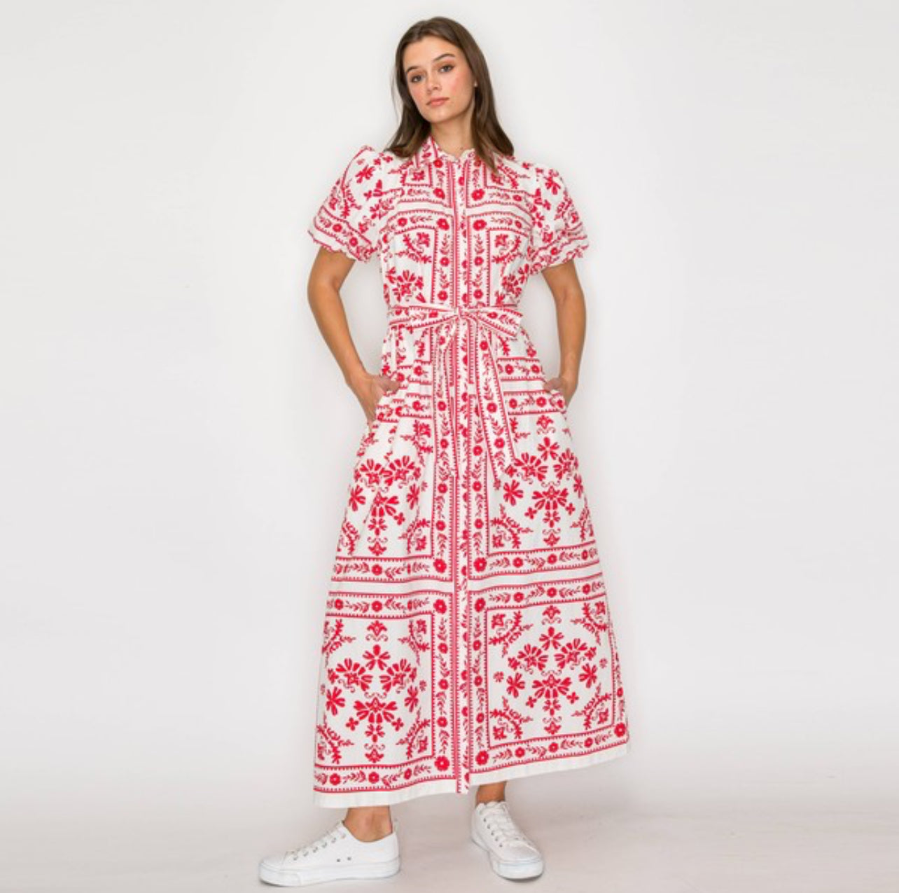Scarf Print Shirts Maxi Dress with Button Open by Love Wednesday