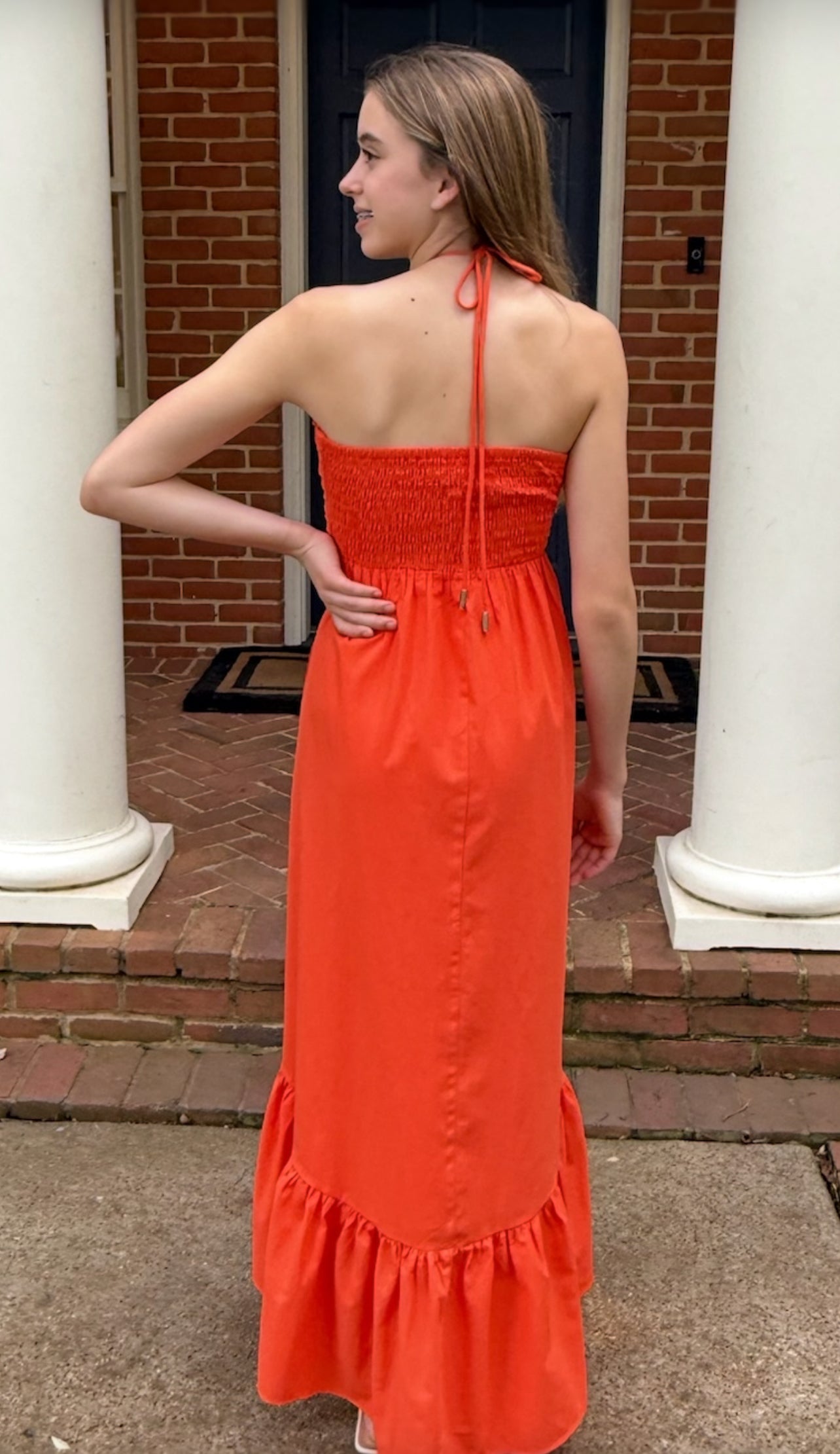 Ruched Halter Midi Dress – Flame Red by Day+ Moon