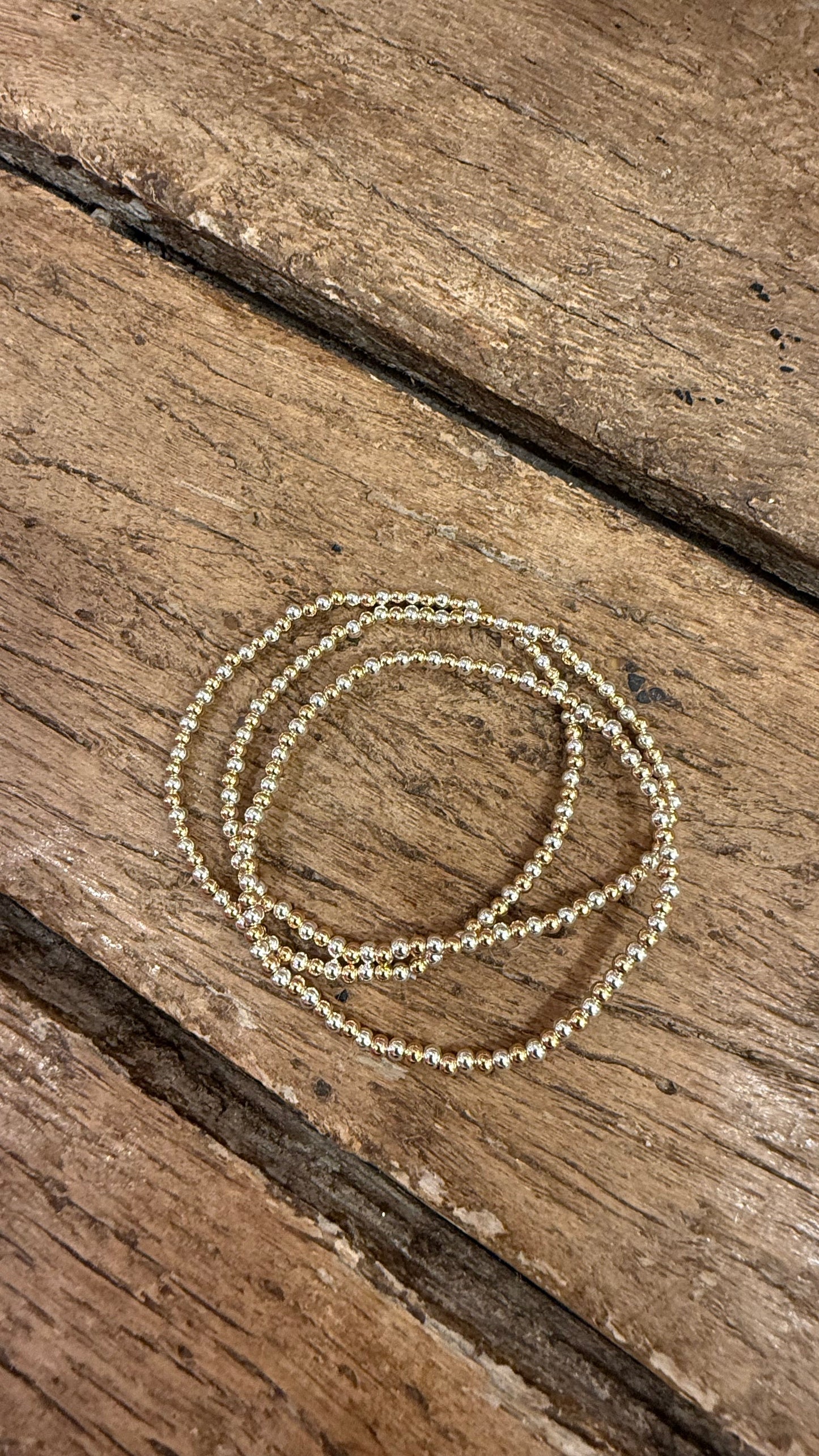 Gold and Silver 3mm Beaded Water Resistant Stretch Bracelet