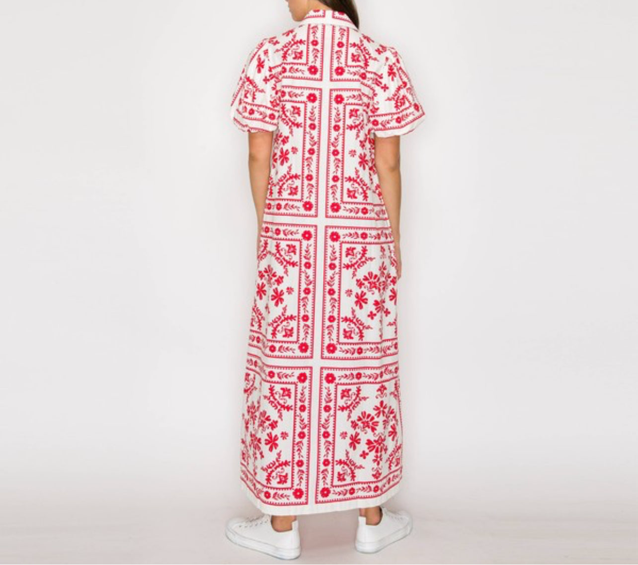 Scarf Print Shirts Maxi Dress with Button Open by Love Wednesday