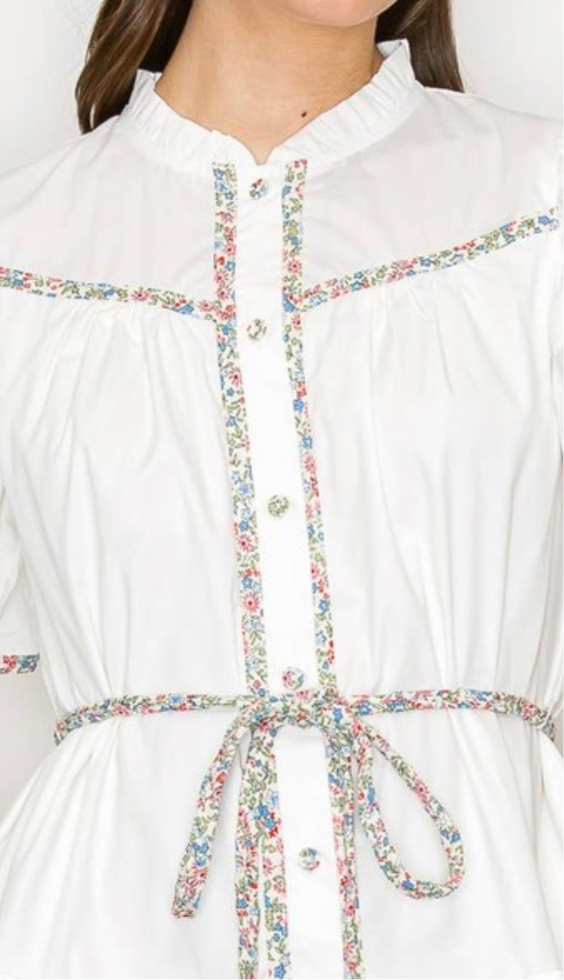Cotton Mini Dress with Ruffle, Print Binding Detail by Love Wednesday