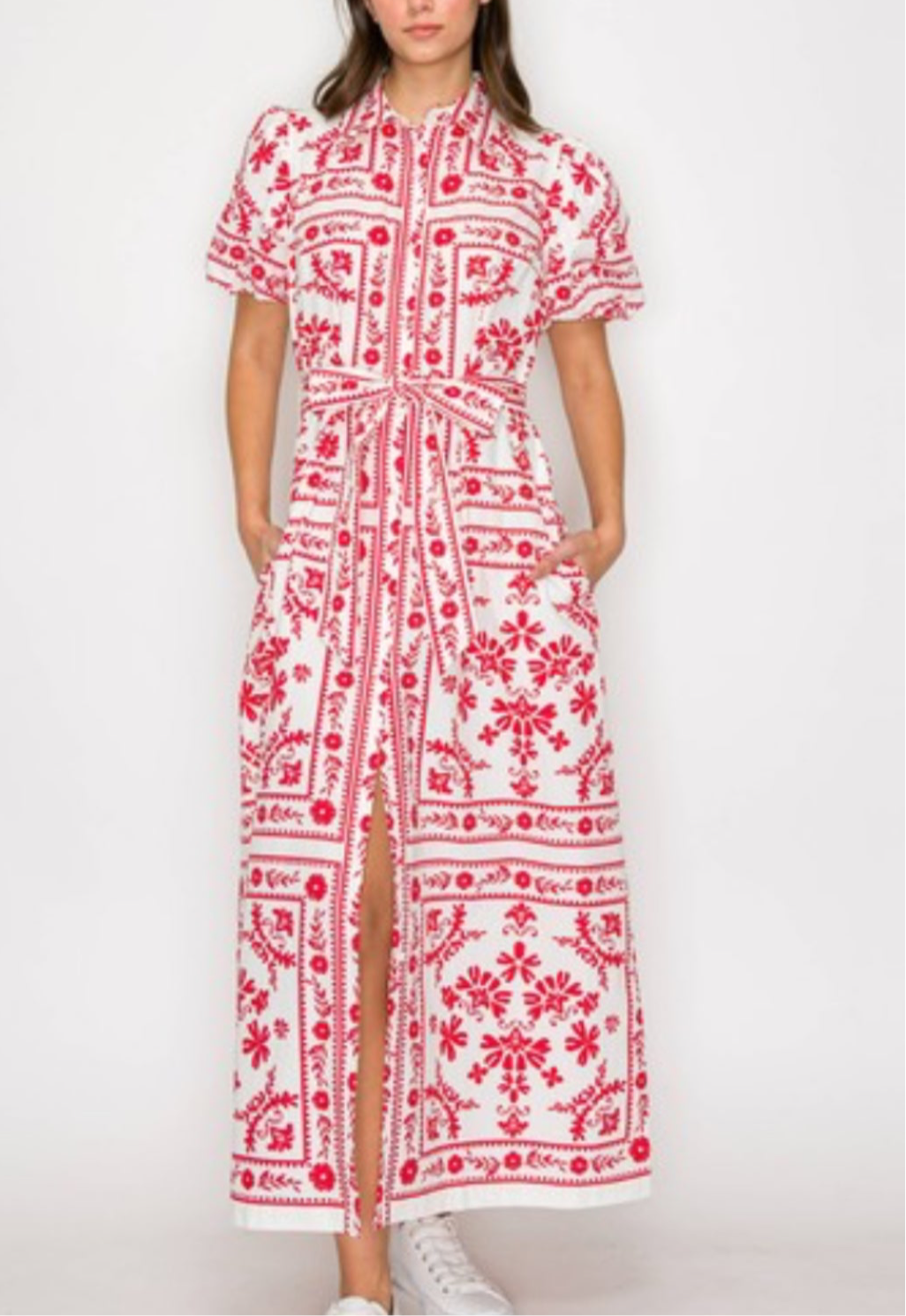 Scarf Print Shirts Maxi Dress with Button Open by Love Wednesday