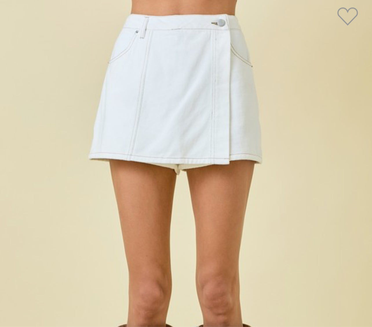 Off White Asymmetrical Wrap Denim Skort by Day + Moon