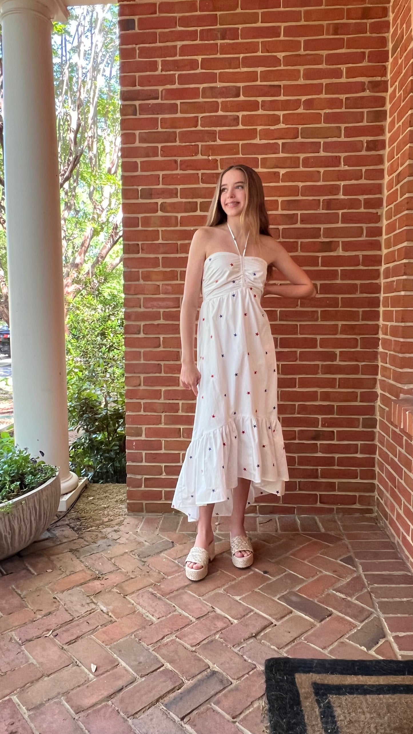 STAR EMBROIDERED HALTER MIDI DRESS WITH RUFFLE HEM by Day +Moon