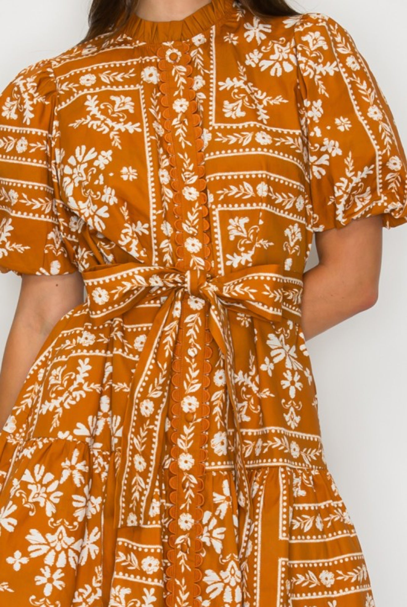 Burnt Orange Bandana Print Cotton Mini Dress