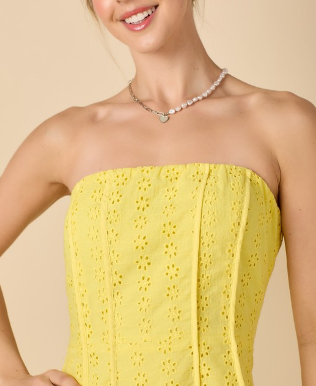 Embroidery Tube Mini Dress by Baby Pink