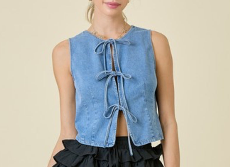 Denim Vest with Front Ties by Day + Moon
