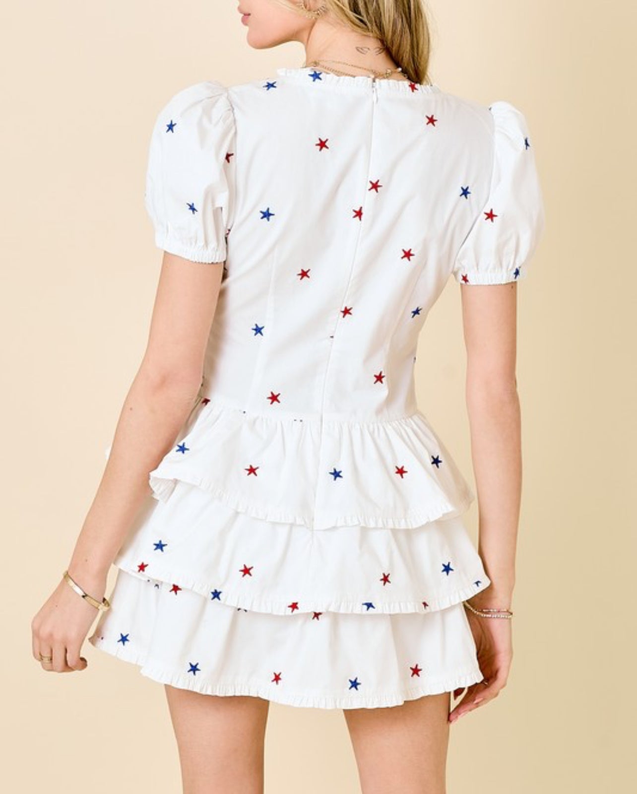 STAR EMBROIDERED TIERED RUFFLE ROMPER DRESS by Day+Moon