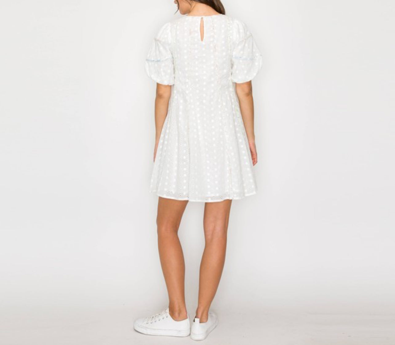 Cotton Eyelet Mini Dress with Print Staping Detail and Rope Belt by Love Wednesday