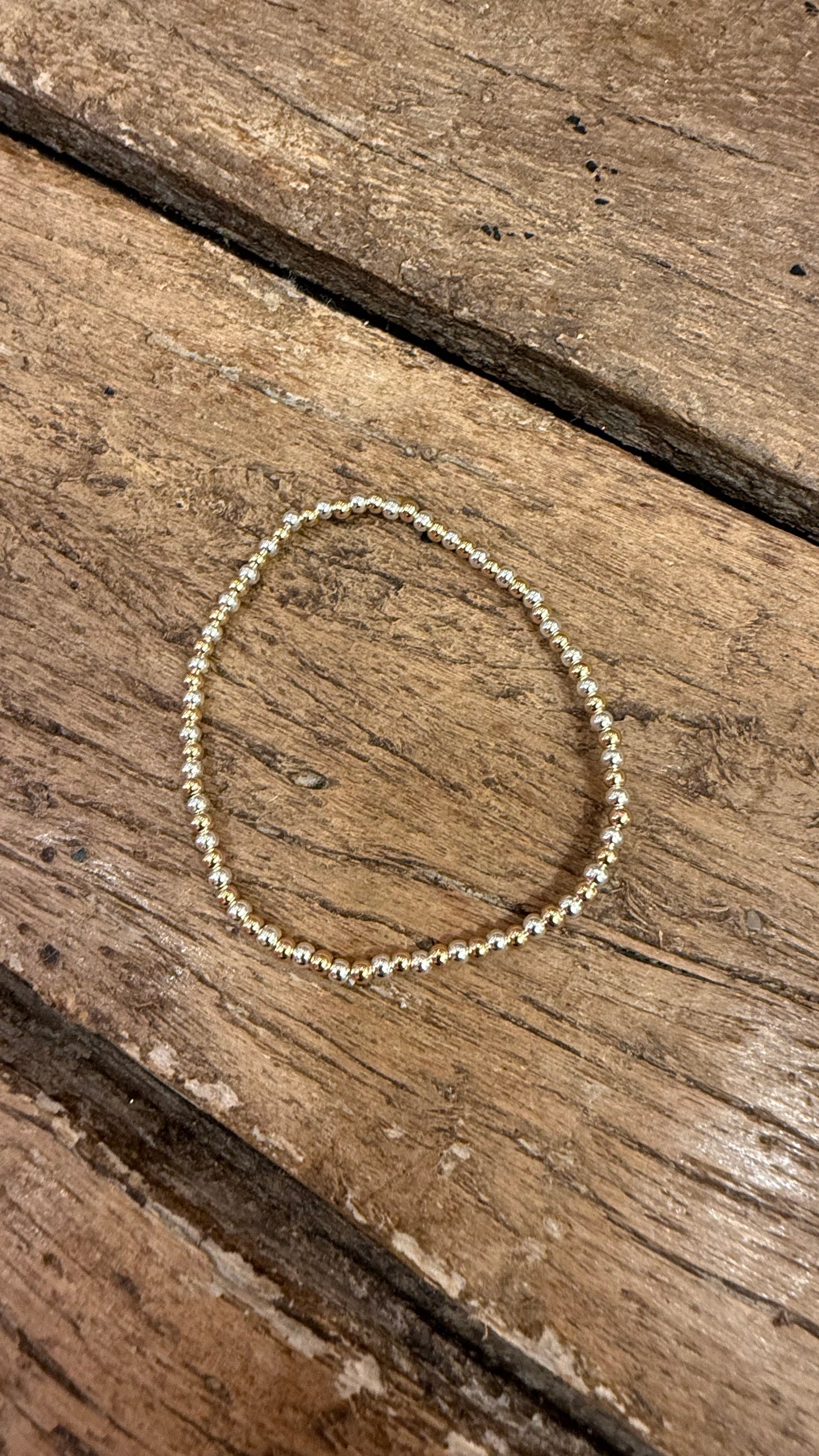 Gold and Silver 3mm Beaded Water Resistant Stretch Bracelet