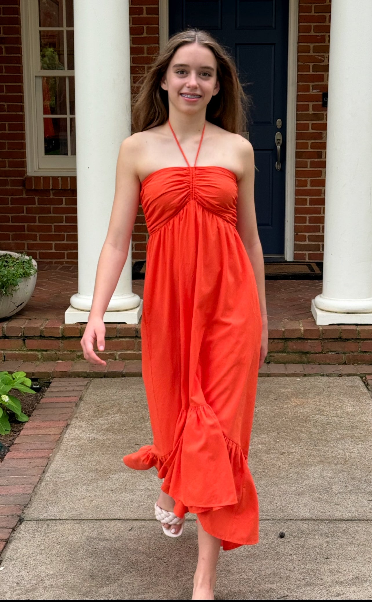 Ruched Halter Midi Dress – Flame Red by Day+ Moon