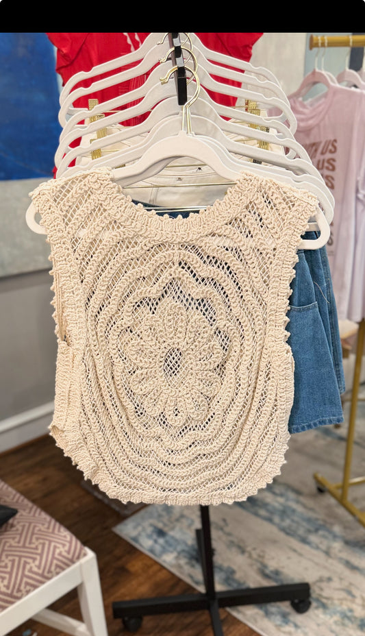 Cream Crochet Sleeveless Top