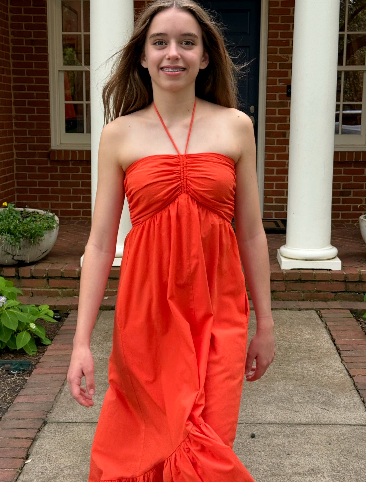 Ruched Halter Midi Dress – Flame Red by Day+ Moon