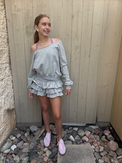 French Terry Overlock Grey Long Sleeve Scoop Neck Sweatshirt
