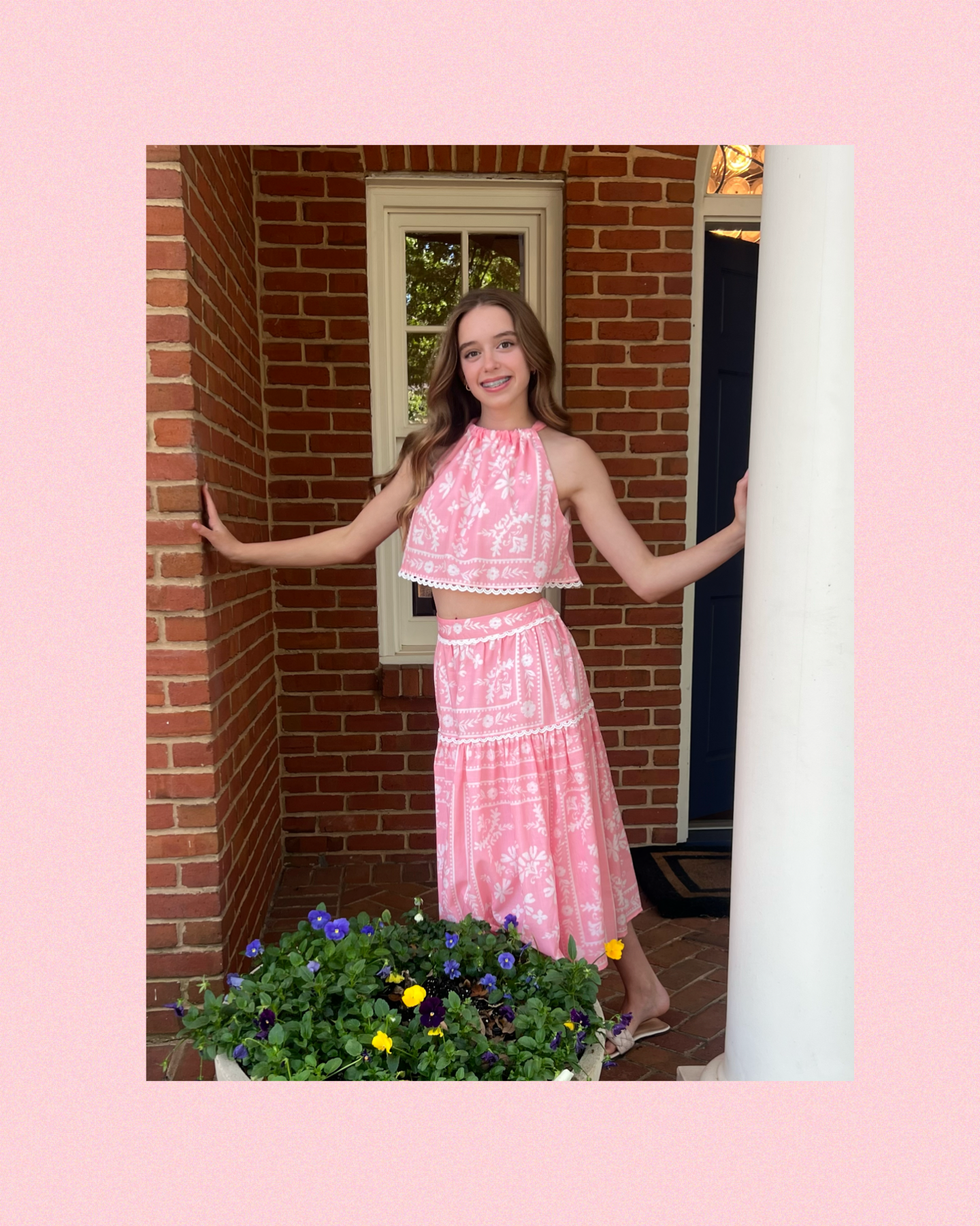 Pink Placement Print Halter Top and Skirt Set by Love Wednesday