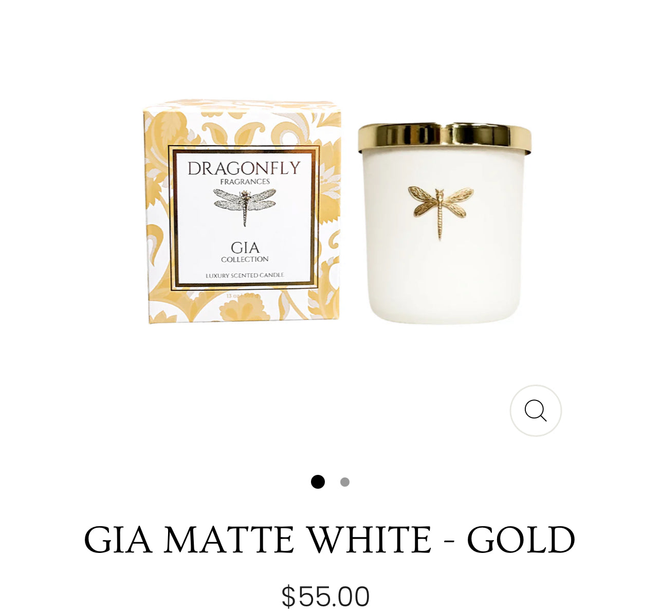 DRAGONFLY-Gia White Candle. 13 oz. Fragrance: Currant + Gerranium
