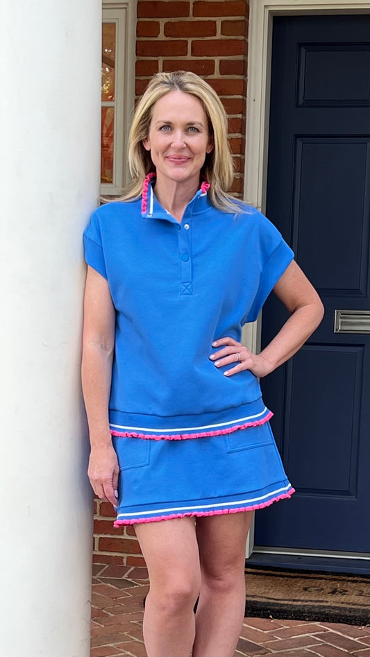 OCEAN BLUE SKIRT WITH PINK PIPING by Umgee