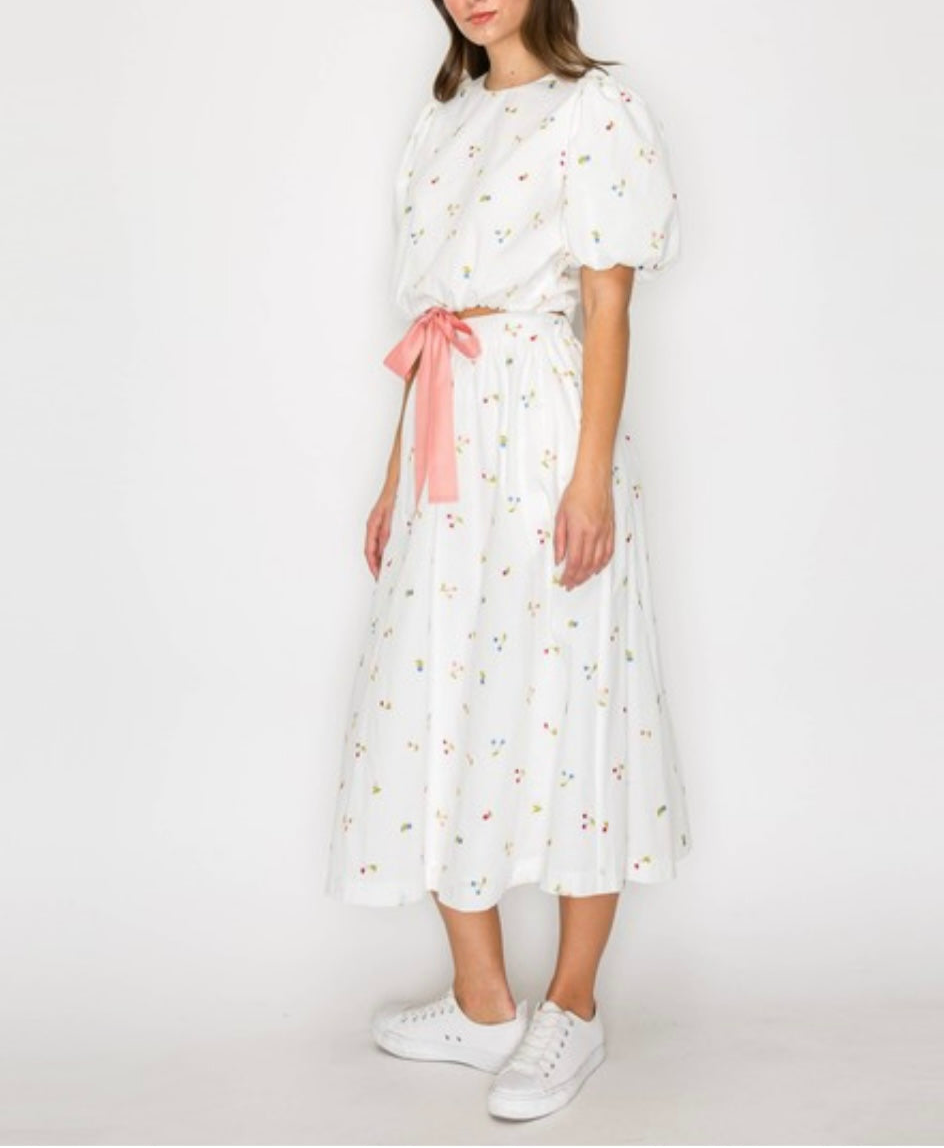 Embroidery Cotton Top with Bow Detail on Waist by Love Wednesday