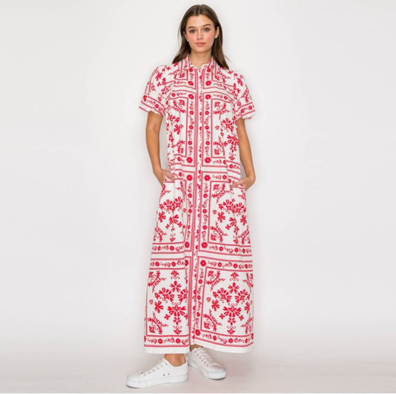 Scarf Print Shirts Maxi Dress with Button Open by Love Wednesday