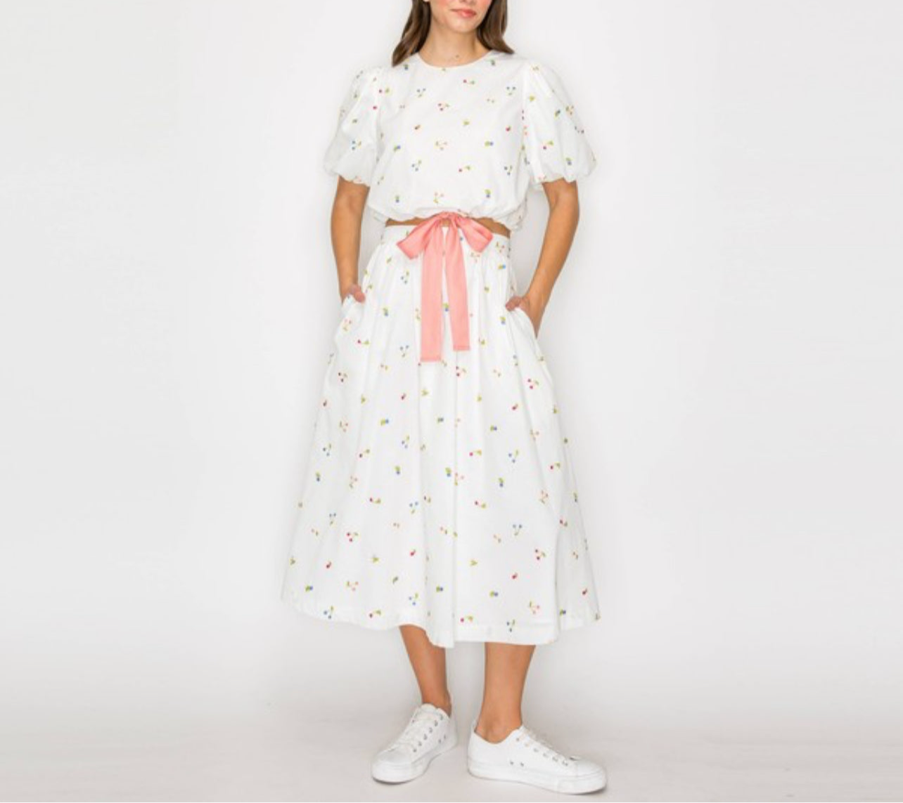 Embroidery Cotton Top with Bow Detail on Waist by Love Wednesday