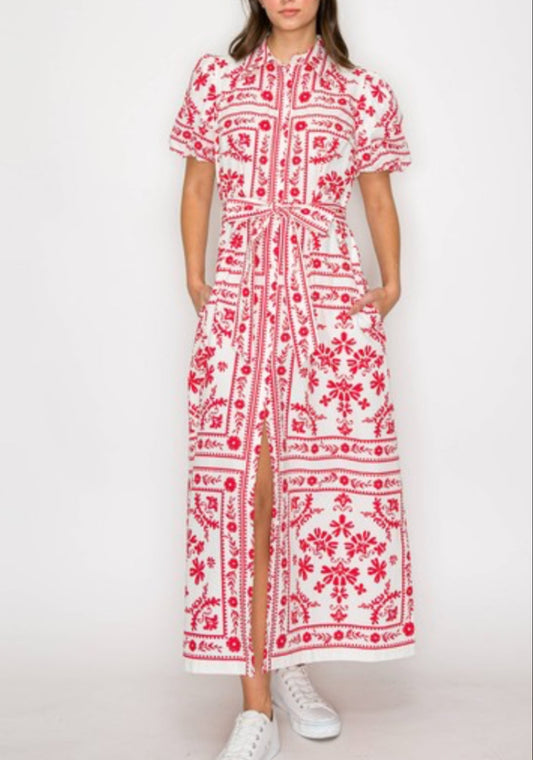 Scarf Print Shirts Maxi Dress with Button Open by Love Wednesday
