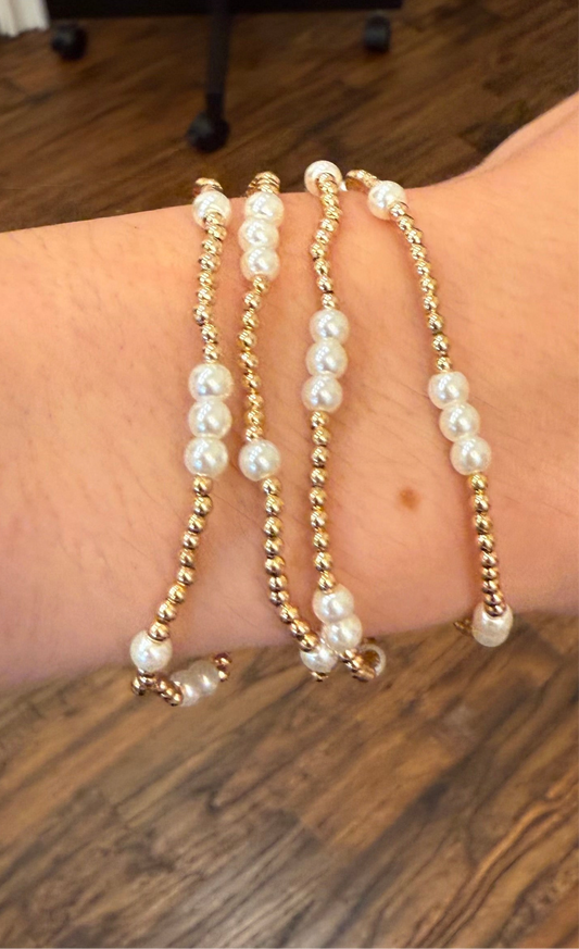 Gold Beaded and Pearl Water Resistant Bracelet