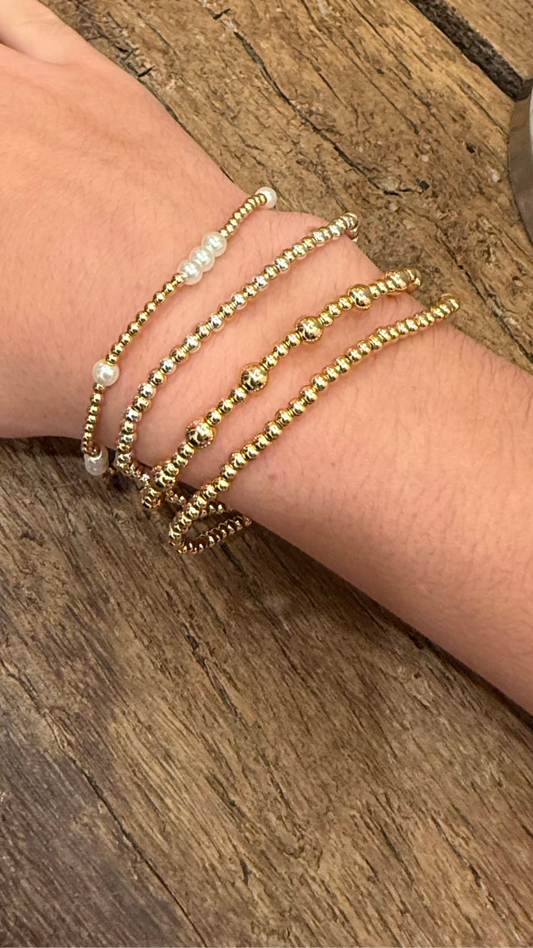 Gold 5mm and 3mm Beaded Water Resistant Bracelet