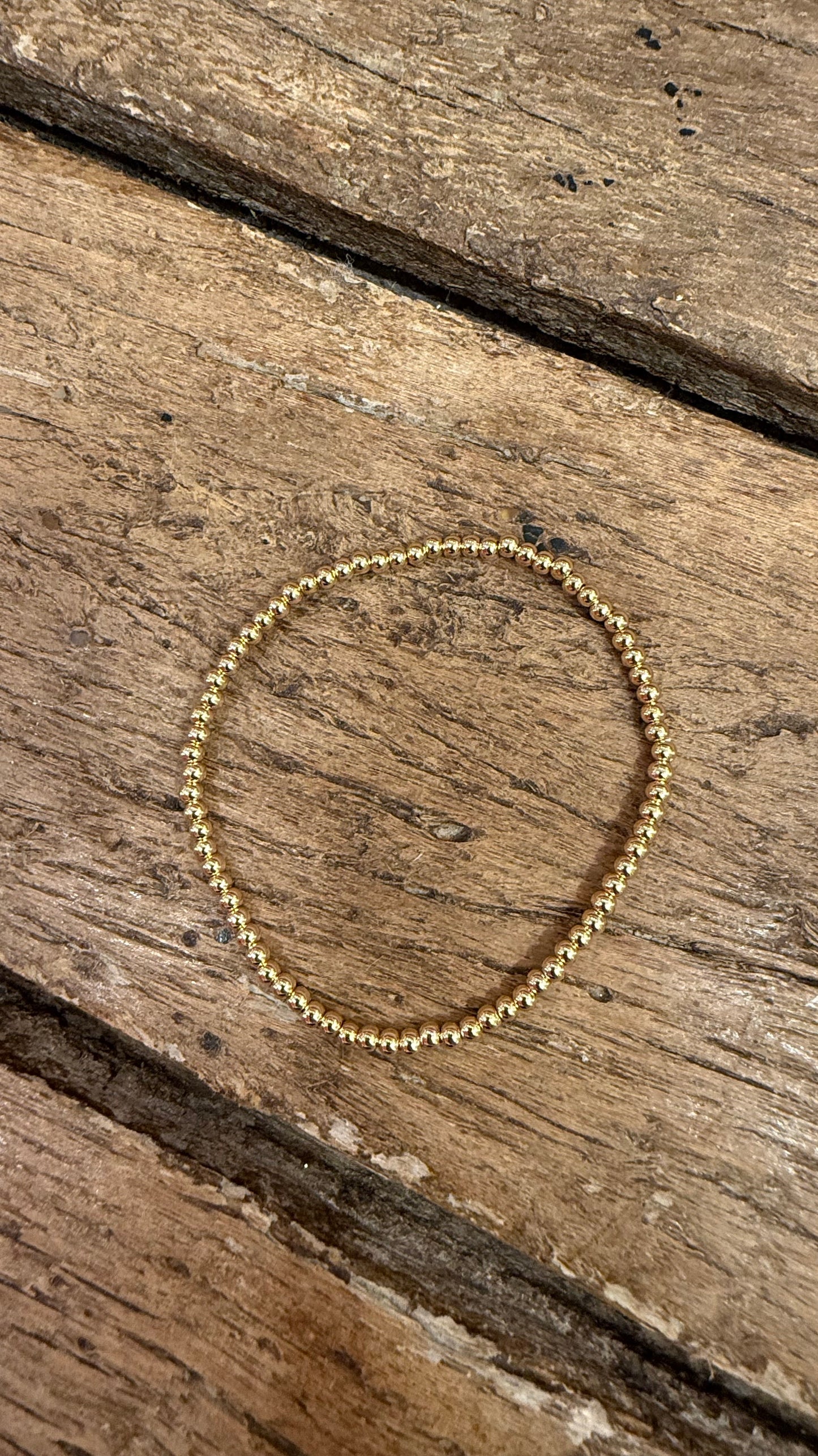 Gold 3mm Beaded Stretch Water Resistant Bracelet