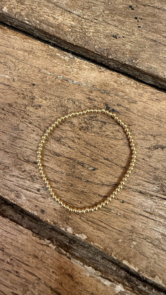 Gold 3mm Beaded Stretch Water Resistant Bracelet