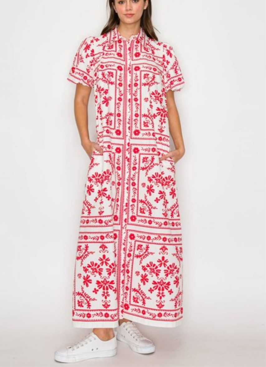 Scarf Print Shirts Maxi Dress with Button Open by Love Wednesday