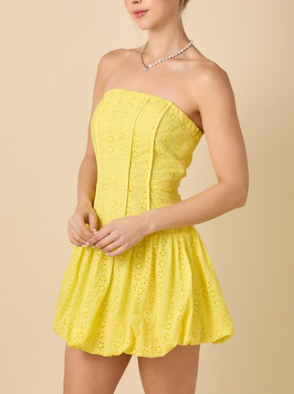 Embroidery Tube Mini Dress by Baby Pink