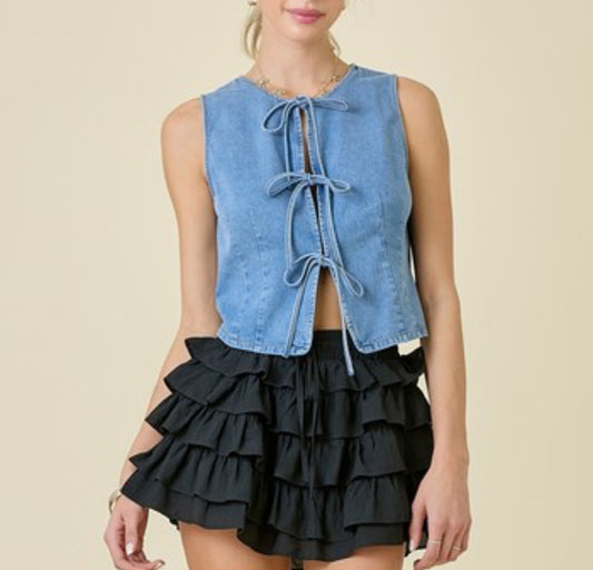 Denim Vest with Front Ties by Day + Moon