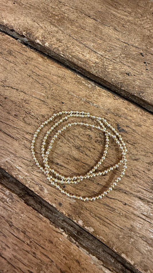 Gold and Silver 3mm Beaded Water Resistant Stretch Bracelet