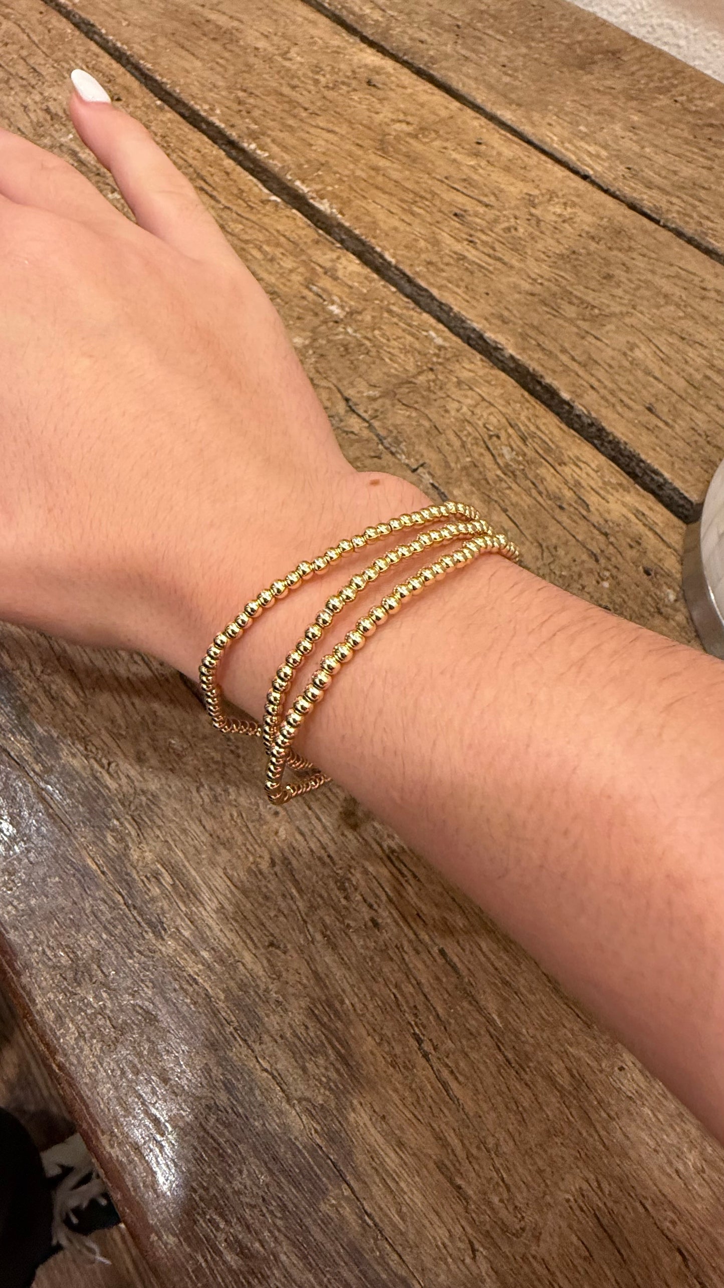 Gold 3mm Beaded Stretch Water Resistant Bracelet