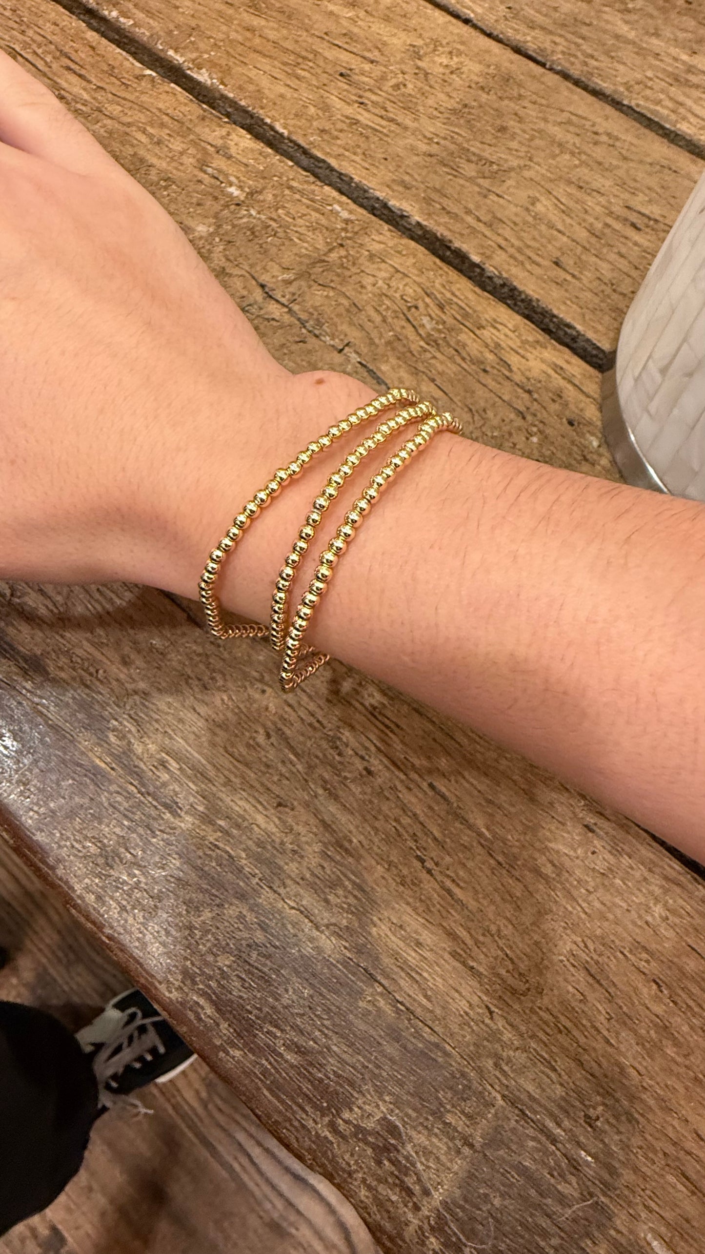 Gold 3mm Beaded Stretch Water Resistant Bracelet