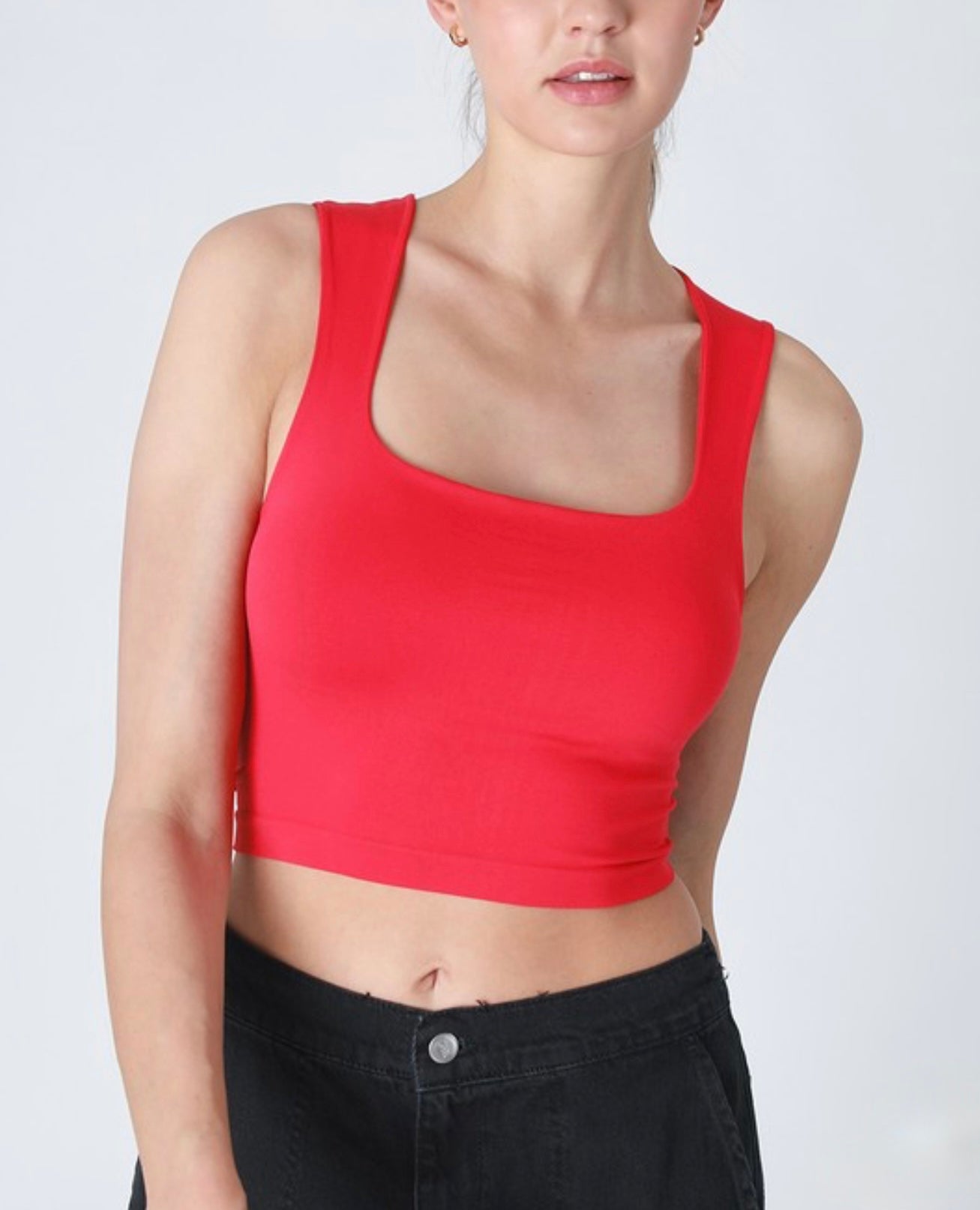 Sleek square neckline, perfect for layering