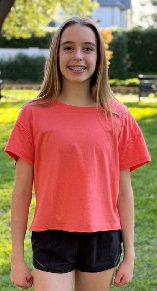 ROUND NECK T-SHIRT-CORAL - Yelete